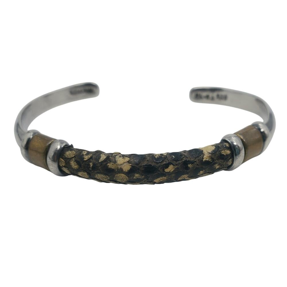 Vintage Reticulated Python Snake Skin Sterling Silver Cuff Bracelet – Taxco